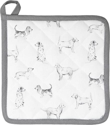 Clayre & Eef Pannenlap 20x20 cm Wit Grijs Katoen Vierkant Teckel Afgiet Pannenlap