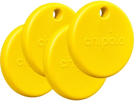 Chipolo POP - Bluetooth Tracker & KeyFinder - Werkt met Apple Find My & Android Find My Device - Tracker Apple iPhone & Android - 120 dB - Geel - 4 Pack
