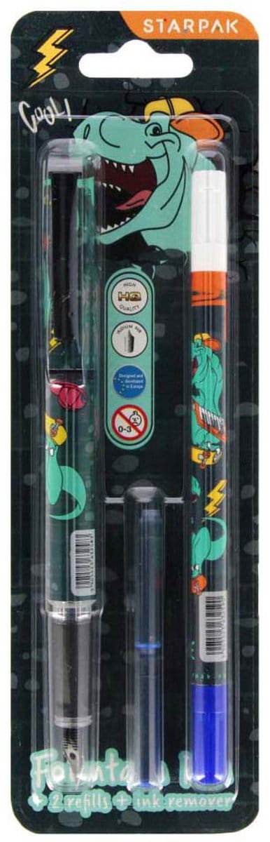 Vulpen met 2 Vullingen en Inktverwijderaar Skate Dino