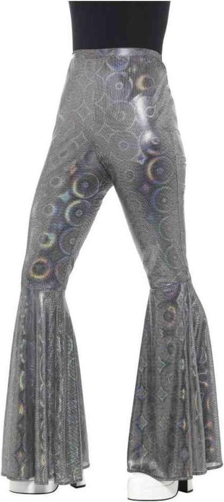 Smiffys - 70s Disco Flared Costume pants - S/M - Zilverkleurig