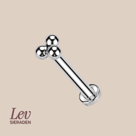Lev Sieraden - Titanium internally threaded labret - 1.2mm - 8 mm met 3 balls - Intern geschroeft labret Zilver - Piercing - labret piercing - neuspiercing staafje - tragus piercing - Oorpiercing