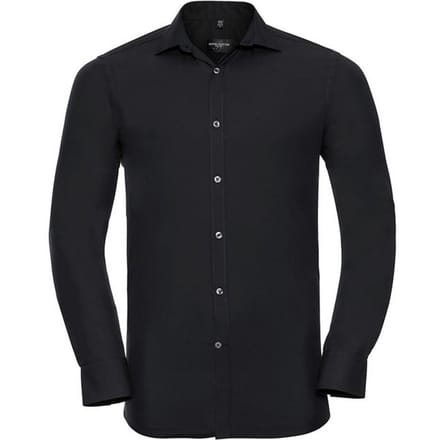 Russell Collection Heren Ultimate Stretch Shirt met Lange Mouwen (Zwart)