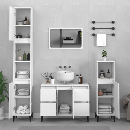 vidaXL - 3-delige - Badkamermeubelset - bewerkt - hout - wit