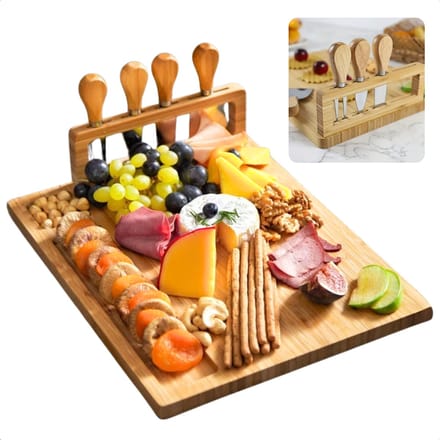 Cheqo® Bamboe Kaasplank - Kaasplankje - Serveerplank - Hapjesplank - Extra Groot - Inclusief Kaasmesjes - Luxe Borrelplank