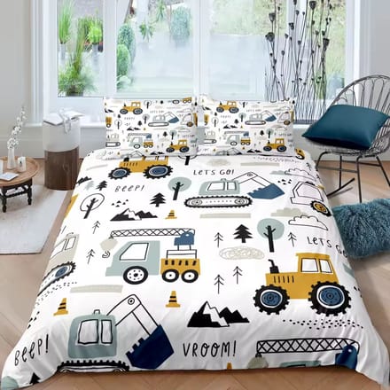 Vavida Dekbedovertrek - Eenpersoons - 140 x 200 - Voertuigen - Vrachtwagen - Graafmachine - Tractor