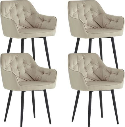 Colenis® - Iris Eetkamerstoel - Beige - Set Van 4 - Fluweel - Velvet - Design - Met armleuning