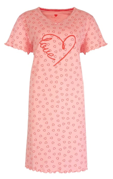 Tenderness Dames Nachthemd - Hartjes - 100% Katoen - Roze - Maat 3L