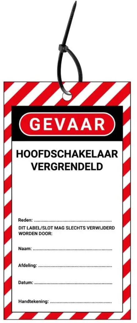 LOTO tags hoofdschakelaar vergrendeld NL - 10 stuks - inclusief tiewraps