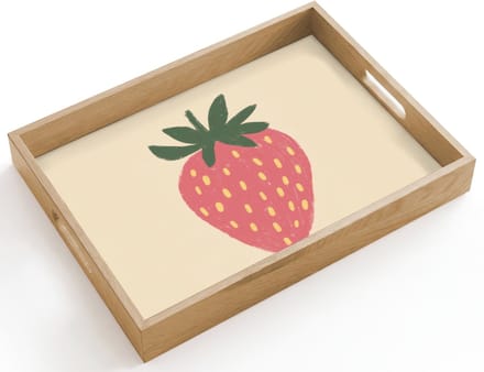Dienblad hout 40x30 cm - Schootdienblad - Aardbei - Minimalistisch - Rood - Fruit - Borrelplank rechthoek - Plateau dienbladen