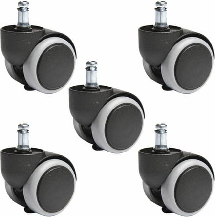 Bureaustoelwielen voor harde vloeren - Set van 5, 10 mm stiftgrootte, 50 mm diameter, zwart