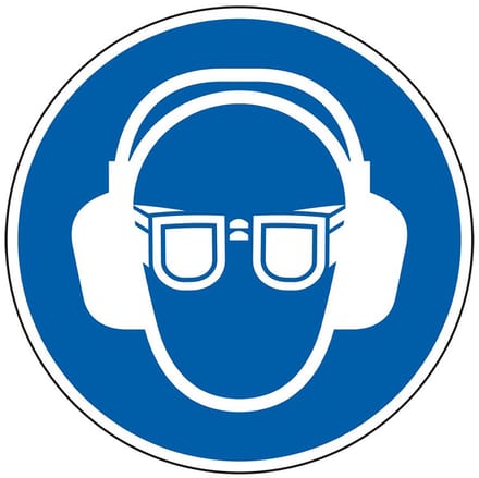 Oog en gehoorbescherming verplicht sticker, ISO 7010 150 mm
