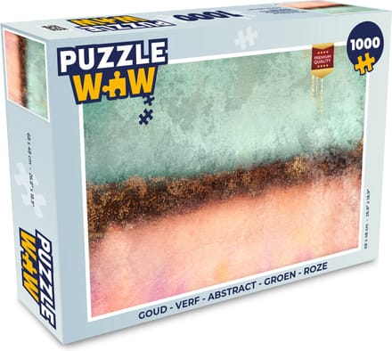 Puzzel Goud - Verf - Abstract - Groen - Roze - Legpuzzel - Puzzel 1000 stukjes volwassenen