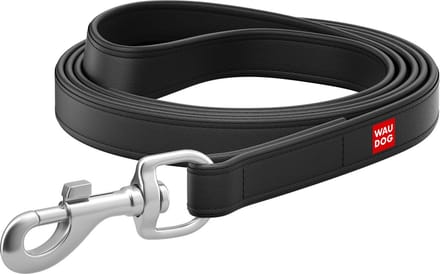 WAUDOG Design Hondenriem / Hondenlijn - Echt Leder - Zwart - Breedte: 18 mm - Lengte: 122 cm