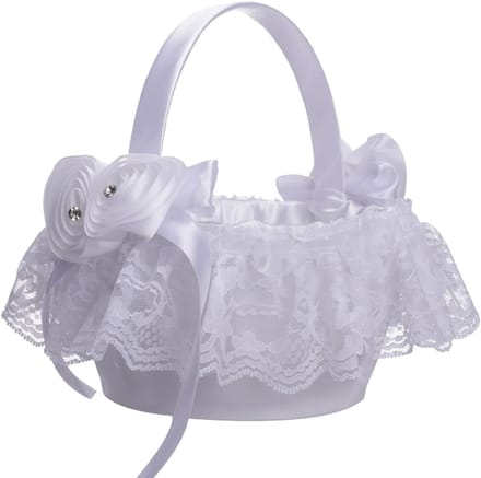 Bruidsmand Bloemenmeisje - Ceremonie Mandje - Bruiloft Decoratie - Romantisch Satijn Design - 20 x 18 cm - Wit