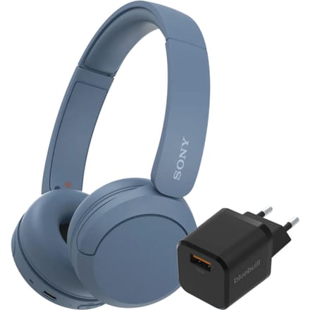 Sony WH-CH520 Blauw + BlueBuilt Quick Charge Oplader met Usb A Poort 18W Zwart