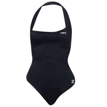 Off White Dameszwempak met halternek en logo (Zwart, Wit)