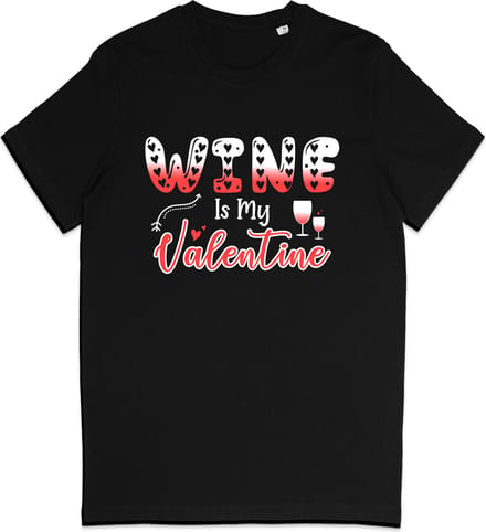 T Shirt Dames - Wijn Is Mijn Valentijn - Zwart - M