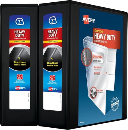 Set van 2 Extra Stevige 3-Ringenbanden Zwart met 7,6 cm One-Touch Ringen voor Papier