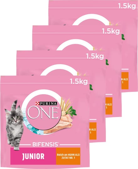 PURINA ONE Junior - Kattenbrokjes - Kip & Volkoren Granen - 4 x 1.5 kg