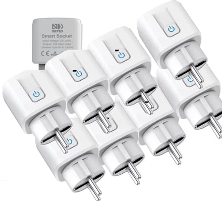 8-Pack Navid Slimme Stekker 16A – WiFi Smart Plugs met Energiemeter – Compatibel met Google Home & Alexa – iOS & Android