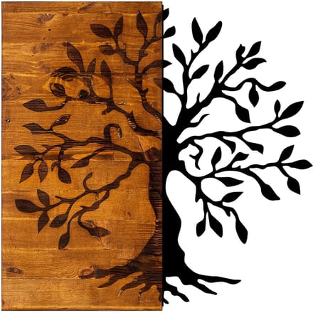 Asir - Decoratief houten wandaccessoire - Okkernoot & Zwart - 58 x 58 cm
