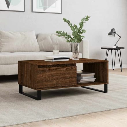 vidaXL - Salontafel - 90x50x36,5 - cm - bewerkt - hout - bruin - eikenkleur