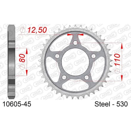 Stalen tandwiel Afam 530 45 dents
