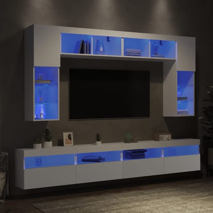 vidaXL - 8-delige - tv-wandmeubelset - met - LED-verlichting - wit