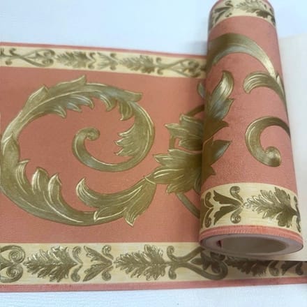 Behangrand terra zalm met goude bladeren Rasch 457131