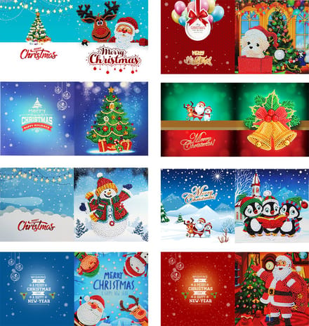 Huntex Diamond Painting Kerstkaarten - 8 Stuks 15x15cm - Complete Set