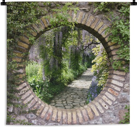 Wandkleed - Wanddoek - Bos - Stenen - Doorkijk - Pad - 60x60 cm - Wandtapijt