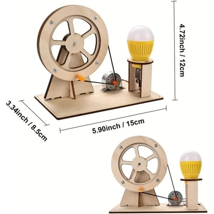 Mini Doe-het-zelf Handzwengel Generator Kit STEM Wetenschaps Speelgoed voor Kinderen Educatief Leerproject met Gloeilamp Experiment beige