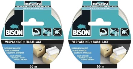 Bison Tape Verpakking Transparant - 2 x 66 meter - Voordeelverpakking