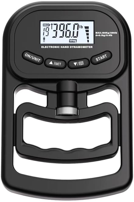 Elektronische handdynamometer - 180 kg Gripsterktetrainer - Oplaadbare elektronische handdynamometer - Digitale gripsterktetester - Verstelbare handgreepdynamometer - Met lcd-scherm - Voor krachttraining - Zwart