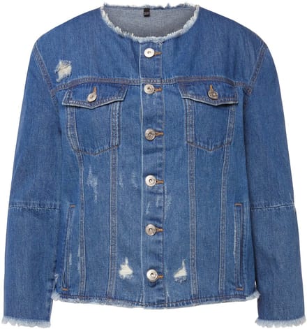 Studio Untold - Dames - Denim jas regular fit destroy-effecten patches - Blauw denim - Maat 46+
