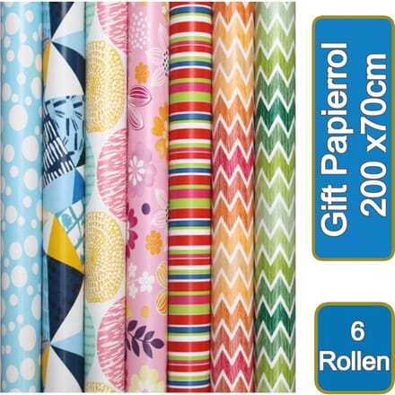 Borvat® | Gift papierrol | 200 x70cm | Modern motieven | 5 STUKS