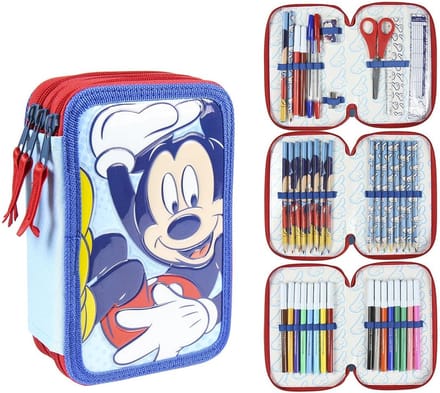 Driedubbele Pennenzak Giotto Mickey Mouse (43 pcs) Blauw