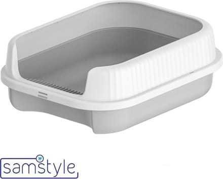 Samstyle - Kattenbak - Open - Modern - Hip Design - Wit - Grijs - Trendy - Incl. Schep - Design Kattenbak