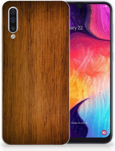 Samsung Galaxy A50 Bumper Hoesje Donker Hout