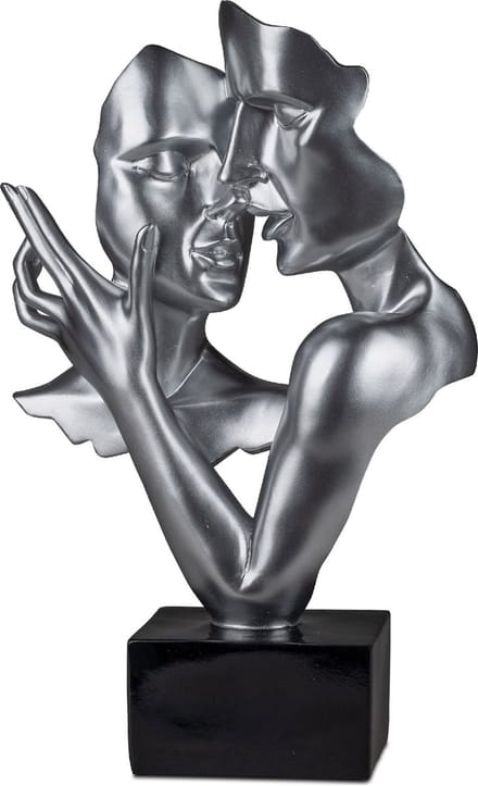 Vrouw - Man - Liefde - Beeld - Zilver - op zwarte voet - 37x23x9cm
