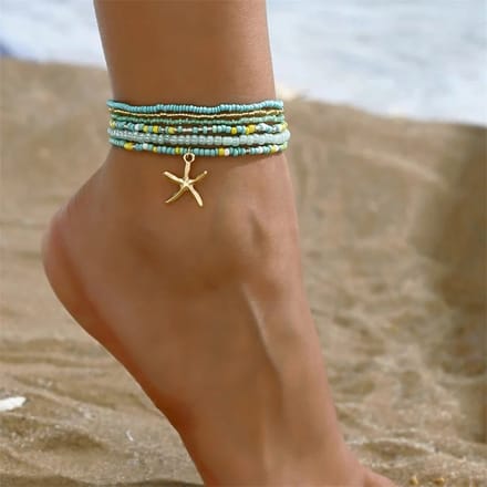 Sorprese enkelbandje - Starfish - Aqua - enkelbandjes dames - cadeau - model E