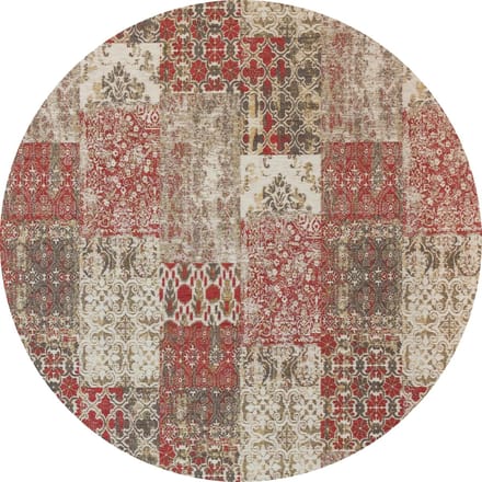 Vintage rond vloerkleed - Patchwork - Tapijten woonkamer - Cranberry Rood - 200cm ø