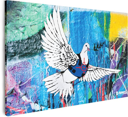 Banksy Graffiti - Canvas Schilderij - 90x64 cm - Schilderijen Woonkamer