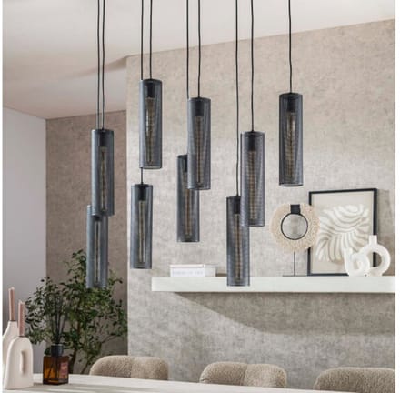 Hanglamp 5+4 tube mesh - Artic zwart