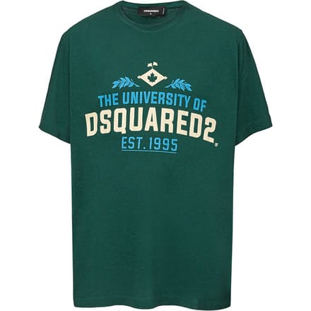 Overfit T-shirt in Green Cotton met Print Dsquared2.