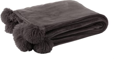 J-Line plaid Pompom - polyester - donkertaupe - 170 x 130 cm