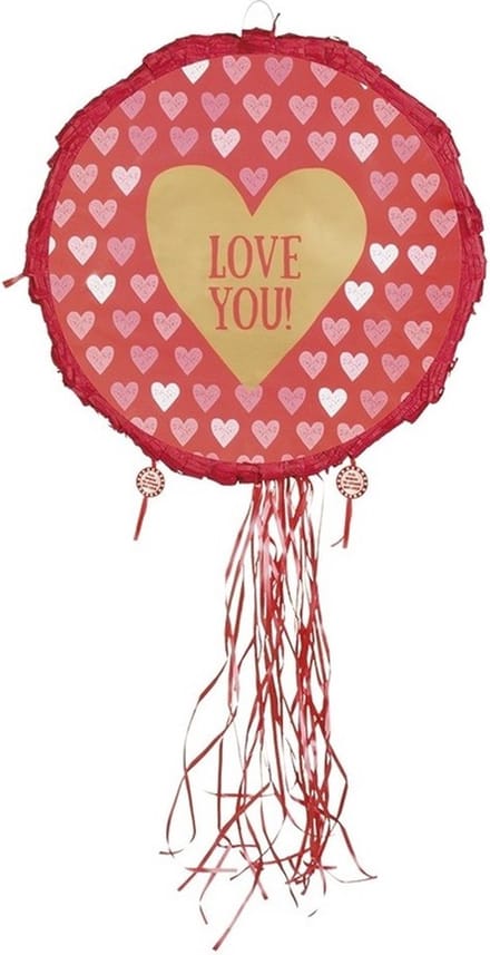 Boland verjaardag pinata - rood - hartje - love - D40 cm - Valentijnsdag