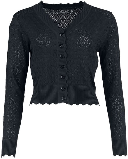 Voodoo Vixen Heart Pattern Scallop Edge Cardigan Cardigan zwart S Viscose -