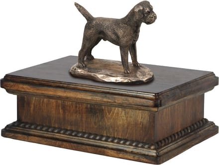 Border Terrier urn - elegante urn met hondenstandbeeld voor as.