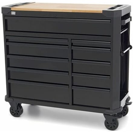 HBM gereedschapswagen 11 laden 109 cm zwart met slot, werkblad, 4 wielen, 400 kg